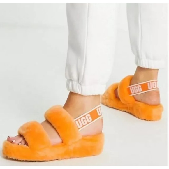 UGG Women's Vibrant Orange Fluffy Sandals - Picture 7 of 7